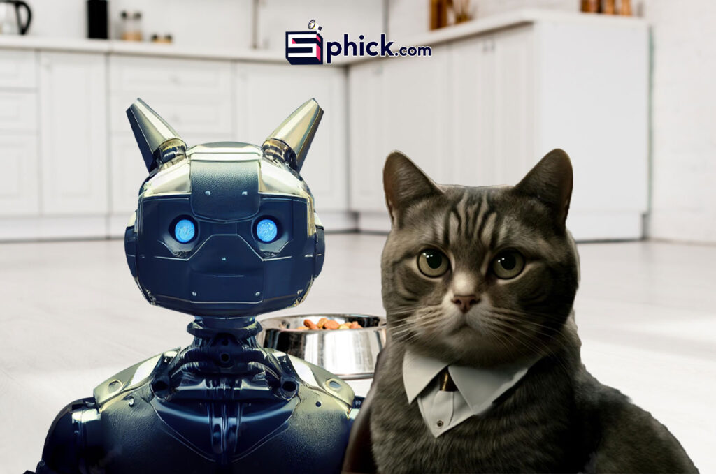 Un gato con su amigo robot